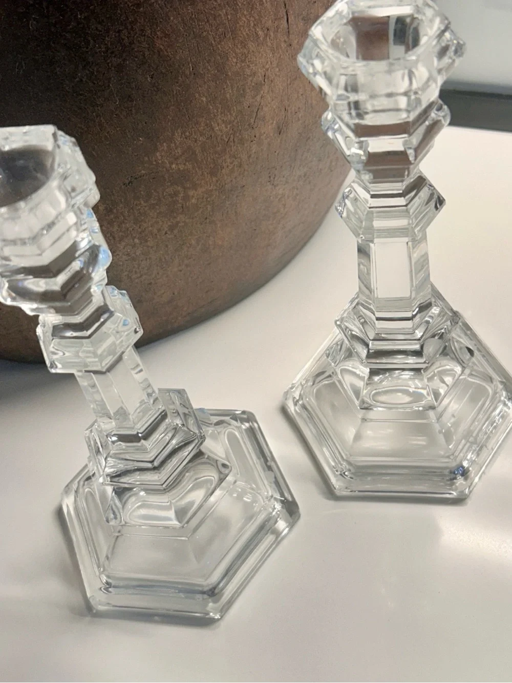 Tiffany & Co. Clear Faceted Glass Candlestick Pair